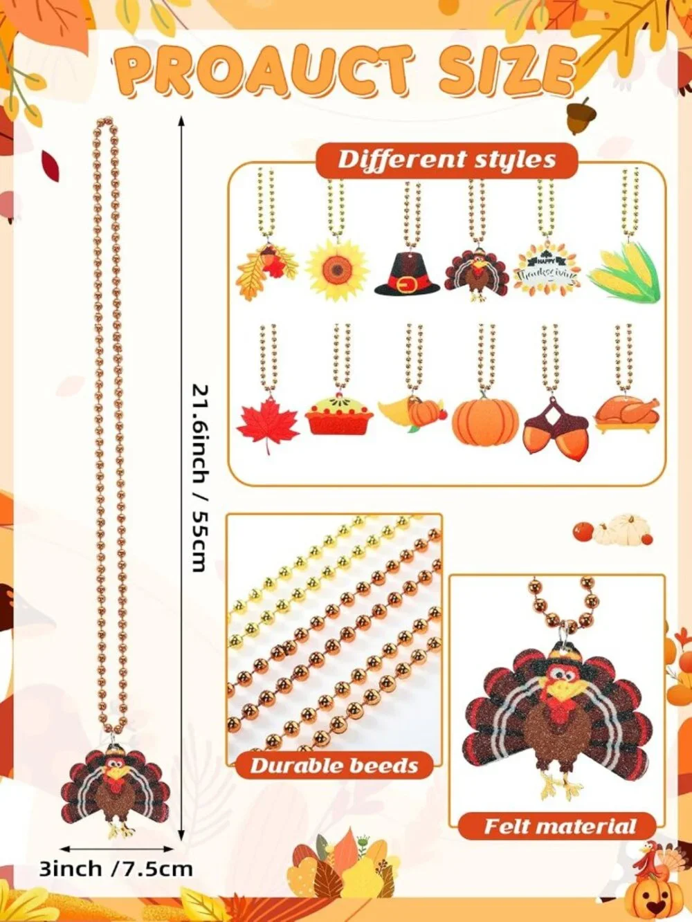 36 Pcs Turkey Party Props Set - Fun Felt Hats, Necklaces & Glasses for